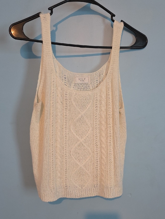 Sage Tops - Sage Cream Cable-Knit Sleeveless Tank